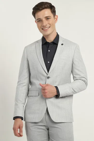 Men Grey Super Slim Fit Textured Formal Blazer